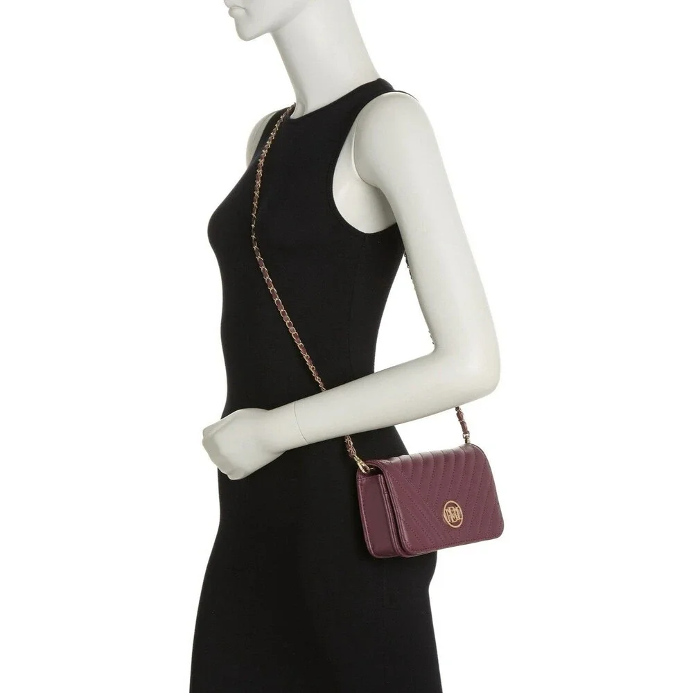 Badgley Mischka Bag Crossbody Plum Quilted Faux Leather Magnetic Removable